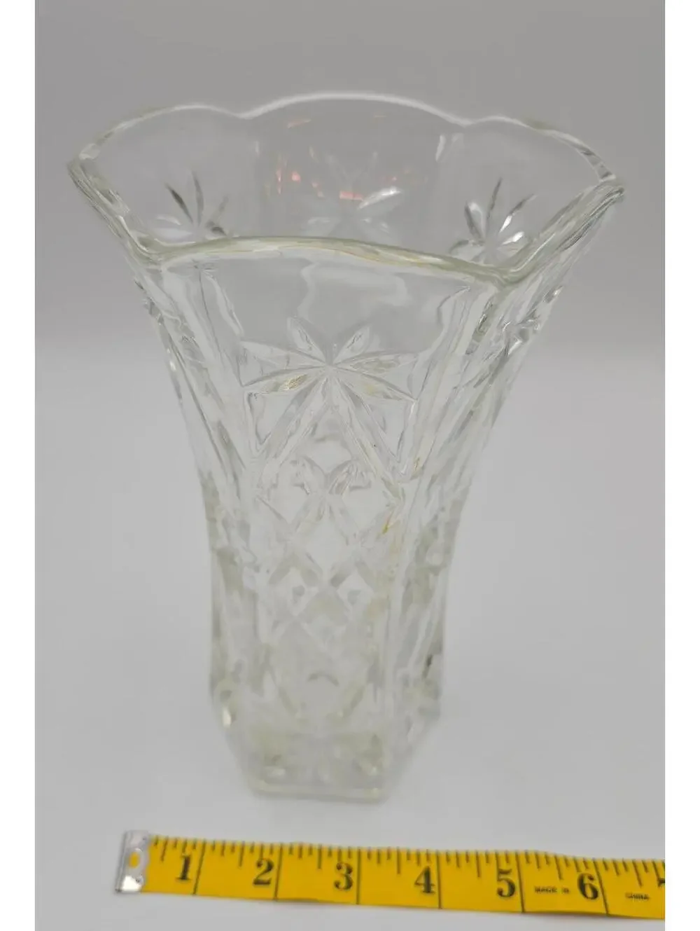 Vintage Anchor Hocking Early American Prescut Star/Star of David Clear Vase